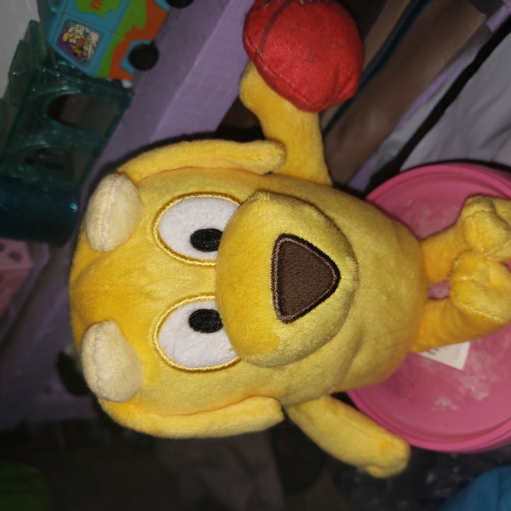 Yellow Plush Dog Toy with Red Heart